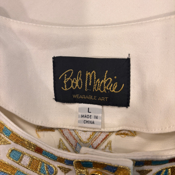 Bob Mackie Aztec Jacket Womens Large White Embroidered Blouse Southwestern Boho